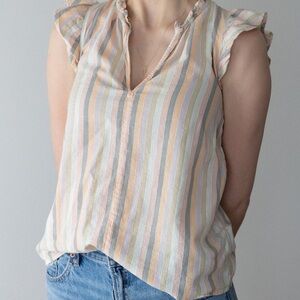 GAP Pink and Blue Ruffled Cap Sleeve Blouse